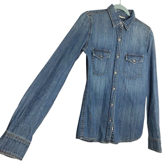 AG Adriano Goldschmied Denim Shirt Women S Blue Chambray Pockets Western Fitted - Picture 6 of 11